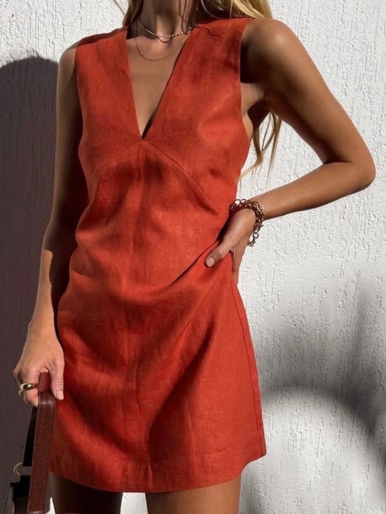 Commense Dresses & Skirts - Commense Sleeveless Orange Linen Blend Mini Dress